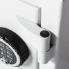 Close-up of the hinge on the de raat drs prisma security safe electronic lock showing its textured metal surface