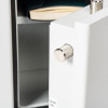 Close-up of locking bolt on de raat drs prisma security safe electronic lock showing metal pin and part of the safe interior