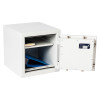 de raat drs prisma security safe key lock with door open at an angle showing interior shelf and contents