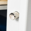 Close-up of the locking bolt on the de raat drs prisma security safe key lock in silver metal finish