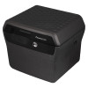 angled view of a black sentry safe fireproof waterproof box for paper and digital media with a key lock on front panel