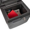 Open sentry safe fireproof waterproof box paper digital media showing keys folder and banknotes inside