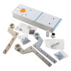dorma bts75v floor spring double action kit contents showing metal parts and screws arranged on a white background