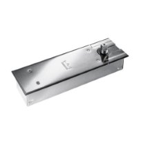 angled view of a metal dorma bts80 floor spring showing its rectangular shape and surface details