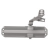 Front view of dorma door closer showing the main body and attached arm in silver finish