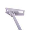 Close up of dorma ts83 overhead door closer back check silver bracket showing metal arm and mounting holes