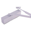 angled view of dorma ts83 overhead door closer back check in silver colour showing main body and arm