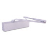 dorma ts83 overhead door closer back check silver shown from the front with arm attached and plain background