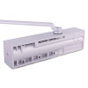 Closer back view of dorma ts83 overhead door showing its arm and rectangular body in white finish