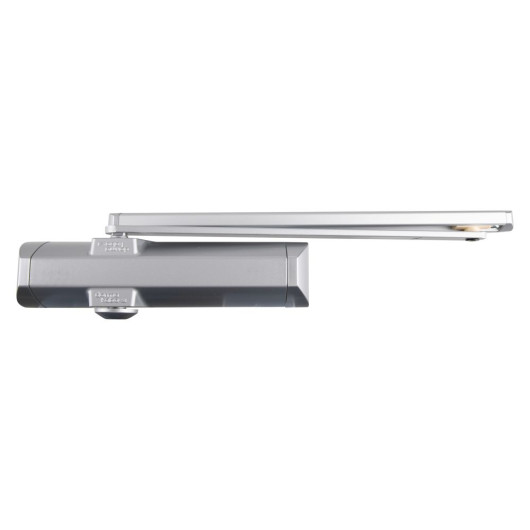 a front view of the dorma ts90 overhead door closer in silver