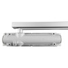 Image of a Dmts92 Dorma Ts92 Overhead Door Closer with side arm in silver finish viewed from above against white background