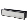 Back view of aluminium 10 inch intumescent letter plate showing the metal flap and black frame