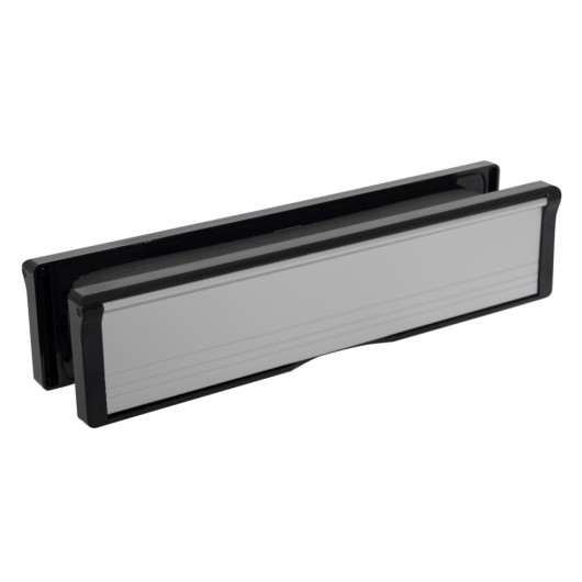 angled aluminium 12 inch intumescent letter plate with a rectangular shape and black edges