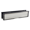 Back view of aluminium 12 inch intumescent letter plate showing the plain metallic surface with black edges