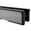 Close up end view of aluminium 12 inch intumescent letter plate showing metal and black plastic parts