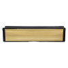 Front view of a gold 12 inch intumescent letter plate showing its smooth metallic surface and black edges