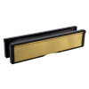 angled view of polished brass 12 inch intumescent letter plate showing front and side edges