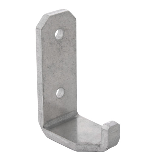 angled non magnetic co2 fire extinguisher bracket made of metal with two screw holes and a hook edge
