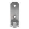 Front view of a non magnetic co2 fire extinguisher bracket made from metal with two mounting holes and a hook at the base