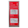 stainless steel fire blanket sign showing fire blanket use instructions with red and white graphics and text front view