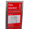 stainless steel fire blanket sign showing instructions and uses for smothering chip pan, deep fat and waste bin fires