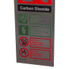 stainless steel fire extinguisher sign co2 showing safety instructions for flammable liquids, electrical equipment, and fire types bottom view