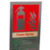 Top view of stainless steel fire extinguisher sign foam showing extinguisher and flame symbols with safety information
