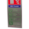 stainless steel fire extinguisher sign powder showing safety information for wood, paper, textiles, flammable liquids, gases, and electrical equipment
