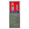 stainless steel fire extinguisher sign powder with symbols and safety information shown from the front