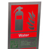 henry wolfe stainless steel fire extinguisher sign water showing extinguisher and flame symbols with text water