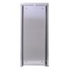 Back view of a silver Henry Wolfe fire extinguisher cabinet showing its plain metal surface and edges
