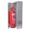 henry wolfe fire extinguisher cabinet open showing red water mist extinguisher inside