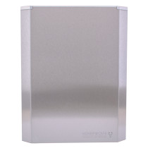Front view of the Henry Wolfe fire blanket cover in a plain metal finish with subtle branding at the bottom right