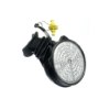 Front view of draeger 3200 fire escape mouth piece showing black body with silver circular component and yellow detail