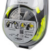 close up of the front of a case containing a yellow fire escape hood