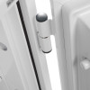 Close-up of white hinges on the phoenix combi 2501 electronic lock showing their design and structure