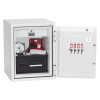 phoenix combi 2501 fingerprint lock open showing keys attached to the inside of the door and storage compartments inside