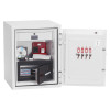 phoenix combi 2501 fingerprint lock with main door open showing keys and smaller inner box also open with contents inside