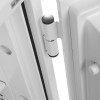 Close-up of hinges on the phoenix combi 2501 fingerprint lock showing part of the white frame and lock mechanism