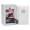 phoenix combi 2502 electronic lock safe with door fully open showing contents inside and keys hanging on inside of door