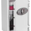 phoenix combi 2502 electronic lock shown on a front door ajar with visible contents inside the safe