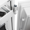 Close-up of metal hinges drawer open showing the mechanism and part of the drawer frame