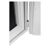 Close-up of hinges on the phoenix data commander 4621 fire safe showing white metal components and door edge