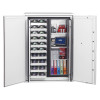 phoenix data commander 4623 electronic lock showing fully open doors with shelves containing files discs and office items