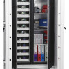 phoenix data commander 4623 electronic lock with doors open showing storage shelves with discs and files