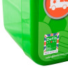 Closeup detail of green polycarbonate outdoor defibrillator cabinet heating with label showing Made in the UK