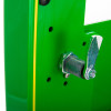 Close up of the lock mechanism on the polycarbonate outdoor defibrillator cabinet heating light green