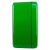 Side view of a polycarbonate outdoor defibrillator cabinet heating light in green showing its smooth surface and door outline
