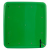 Back view of a green polycarbonate outdoor defibrillator cabinet showing screws and cable entry point