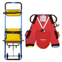Front view of evacchair 300h mk5 with promove sling child large showing chair frame and red sling with handles and straps